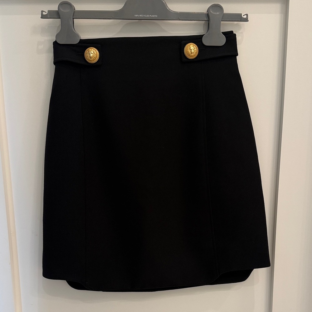 Balmain Black Mini Skirt with Gold Buttons